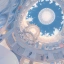 My profile picture, an random AI generated image. A circular building with white walls and magnificent skylight, through which a bright blue sky with fluffy clouds scattered throughout is visible.